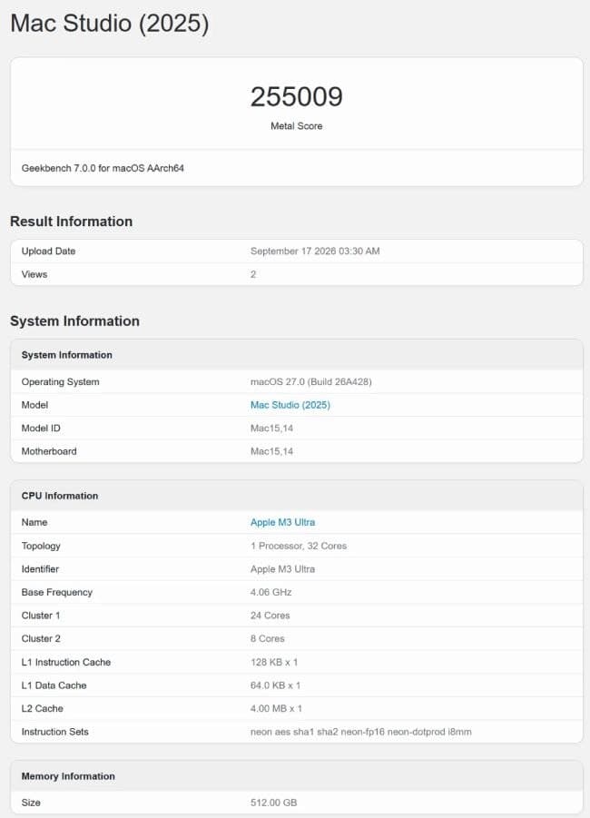 🚀 قدرت گرافیکی تراشه پرچم‌دار M5 Ultra اپل مشخص شد؛ در حد و اندازه RTX 4080 🍎 تراشه پرچم‌دار M5 Ultra اپل در بنچمارک G
