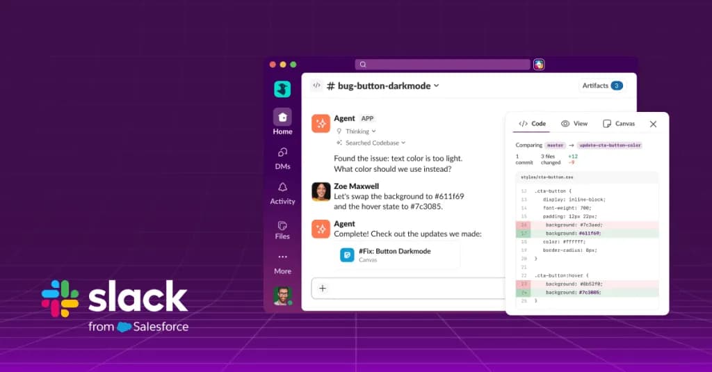 رابط Slack با عامل کدنویسی در یک کانال گروهی